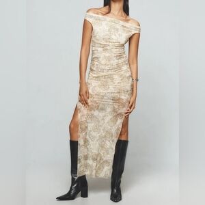 BEC + BRIDGE Shyla Off-The-Shoulder Delicate Maxi Dress, Ivory & Gray, Size 12